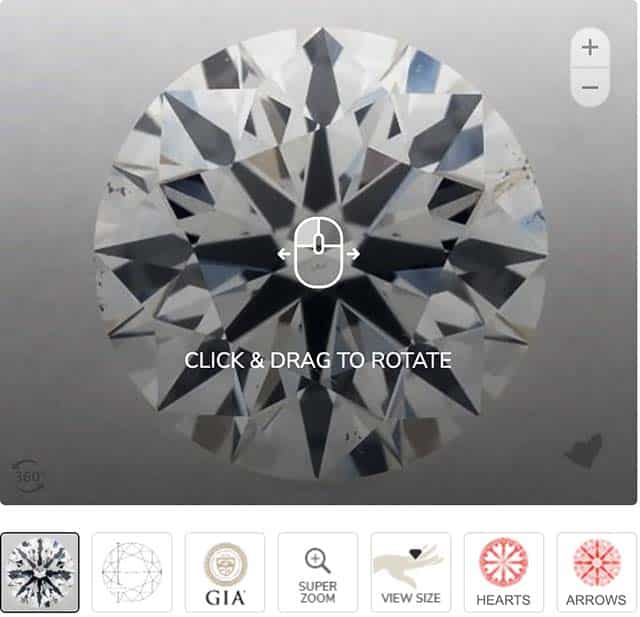 1-carat, F-color, SI-1 clarity, James Allen True Hearts Diamond.